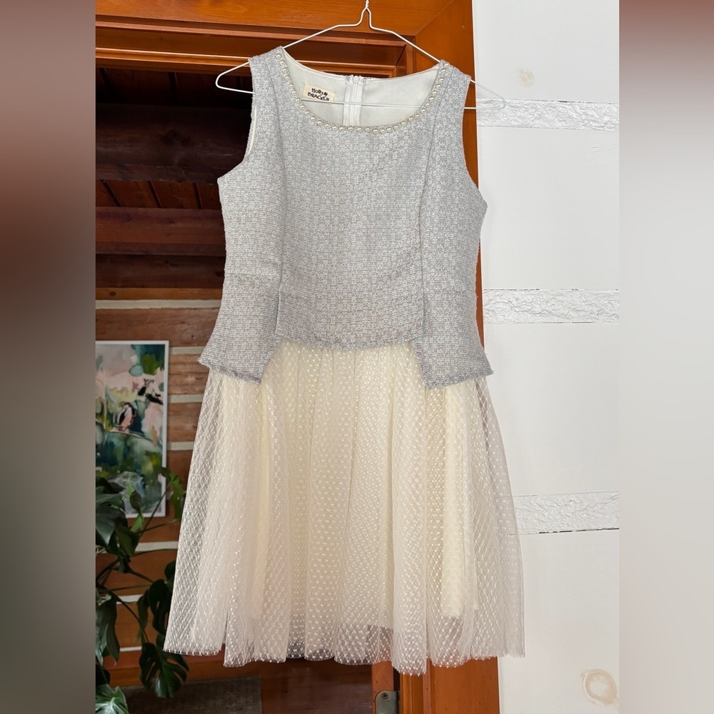 DRESS - Molly Bracken Pearl Trim Tweed & Tulle Dress (Small)